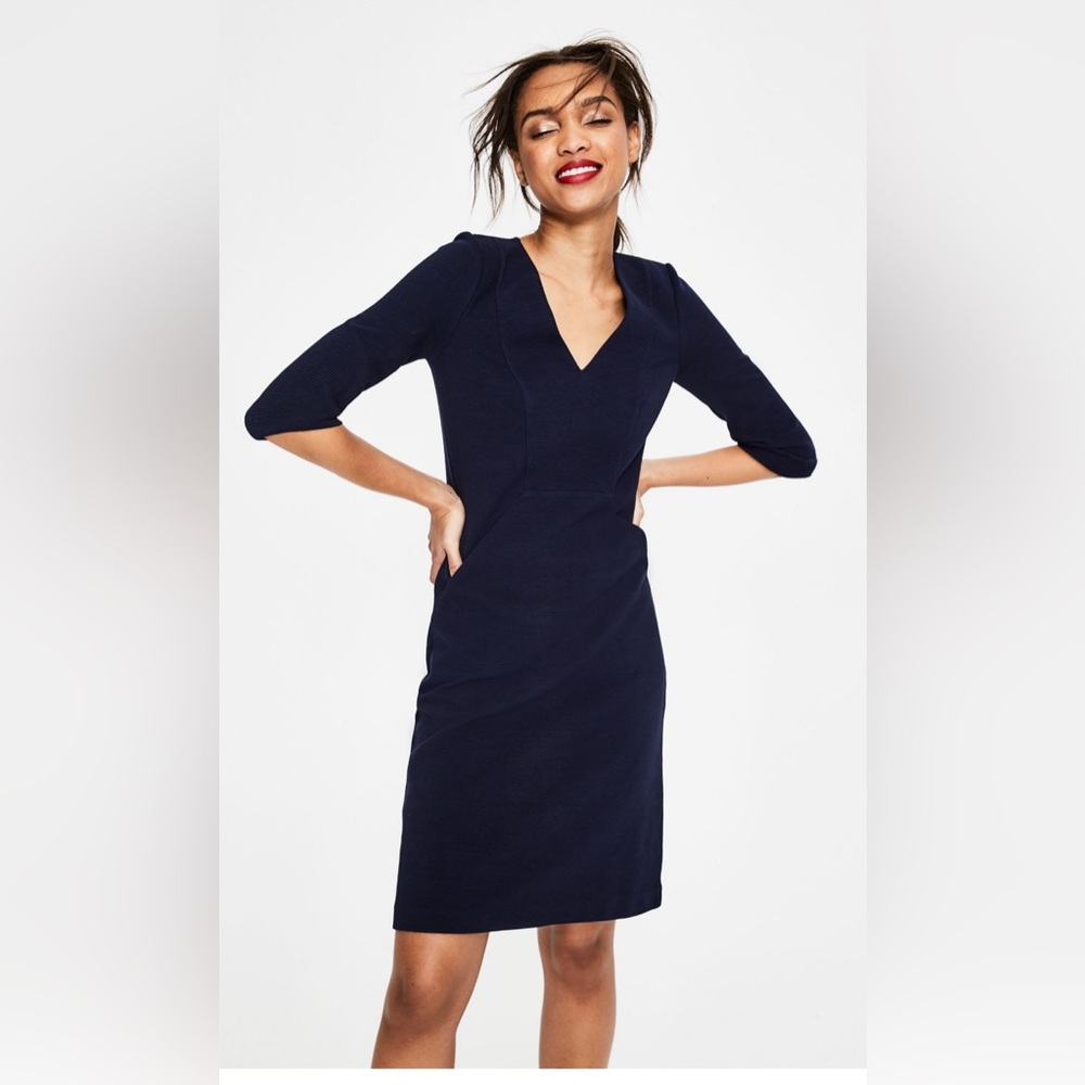 Boden Blue Indigo Stretch Denim Chambray Bronte Ottoman Dress With Pockets